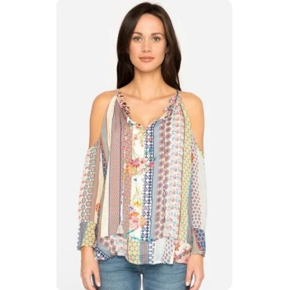 Johnny Was Multicolor Floral Patchwork Cold-Shoulder xs small